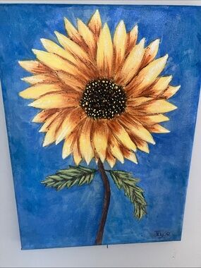 Hand painted Sunflower Canvas Wall Art - Yellow Sunflower on Blue